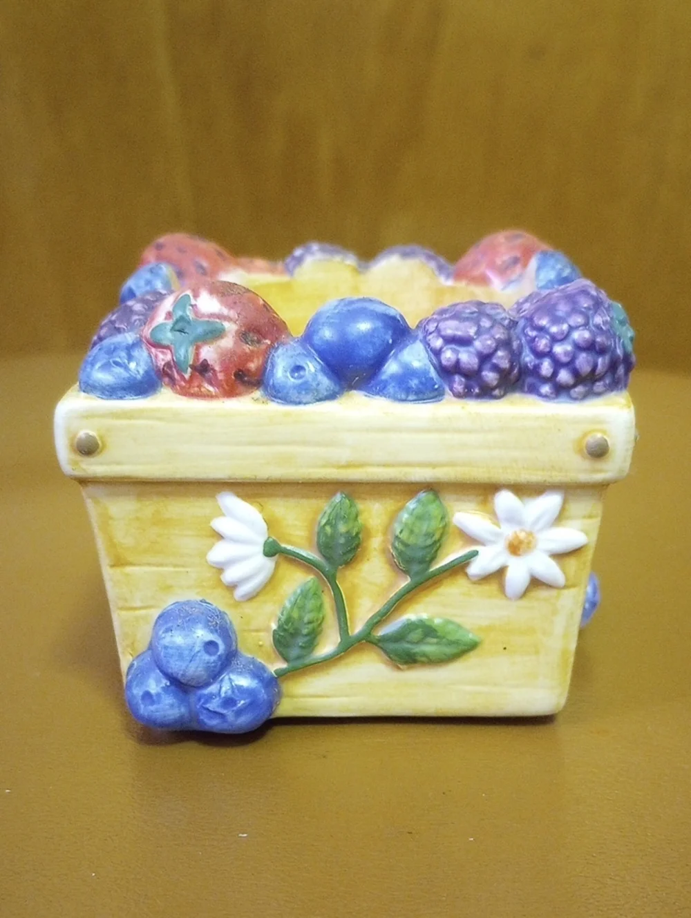 Strawberry & Floral Votive Candle Holder. Red Blue Purple Green White Tan